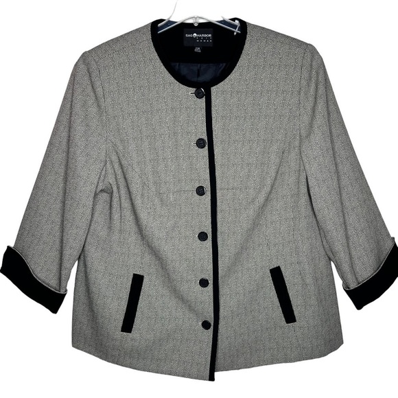 Sag Harbor 3/4 Sleeve Lined Blazer Black White Houndstooth Size 22 Professional - Picture 1 of 15